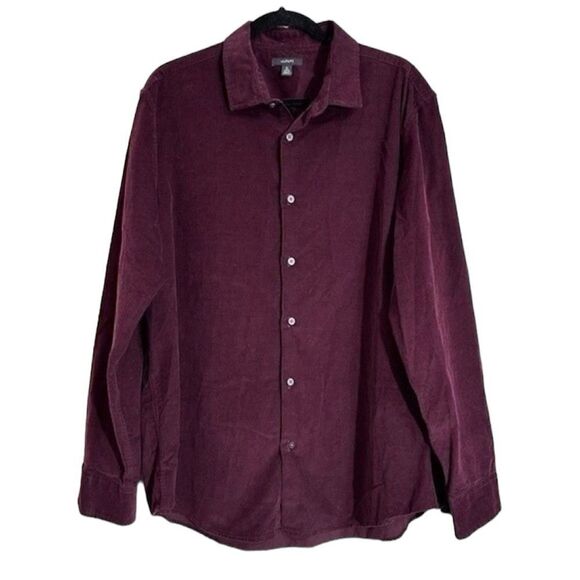 MEN’S ALFANI BURGUNDY CORDUROY LONG SLEEVE COTTON BUTTON UP SHIRT XL - Picture 2 of 10